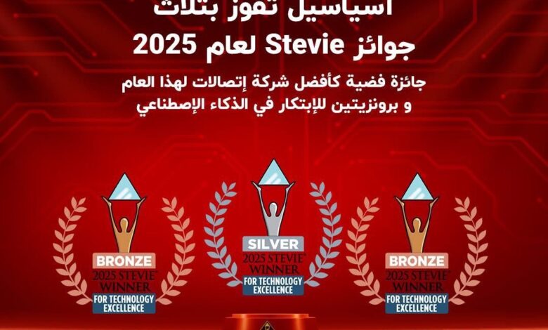 العراق يحقّق إنجازاً عالمياً عن طريق فوز آسياسيل بثلاث جوائز مرموقة في جوائز ®️STEVIE العالمية للتميّز التكنولوجي 2025